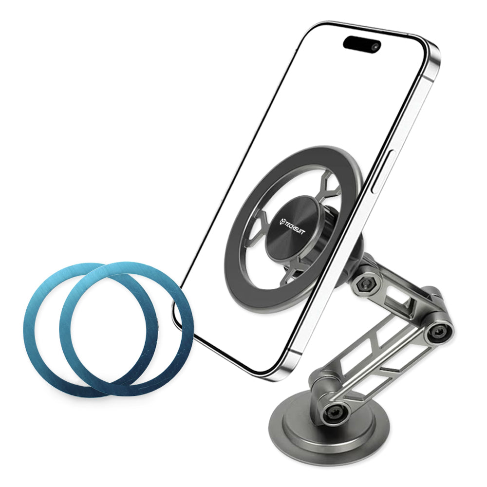 Techsuit - Premium Car Holder TitanMagX (S14) - for Dashboard/Desk, MagSafe Compatible, 360° Rotation, 3M Adhesive - Gra
