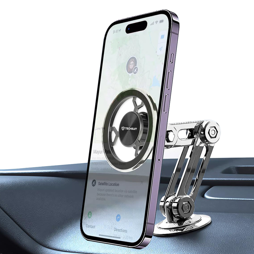Techsuit - Premium Car Holder TitanMagX (S14) - for Dashboard/Desk, MagSafe Compatible, 360° Rotation, 3M Adhesive - Gra