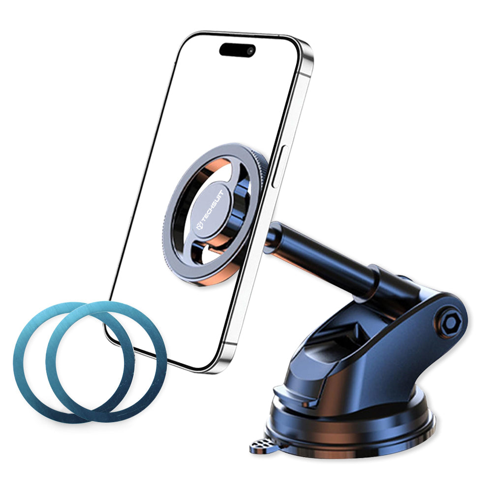 Techsuit - Car Holder MagProX (S12) - for Dashboard, MagSafe Compatible, 360° Rotation, Suction Cup Mounting Base - Blac