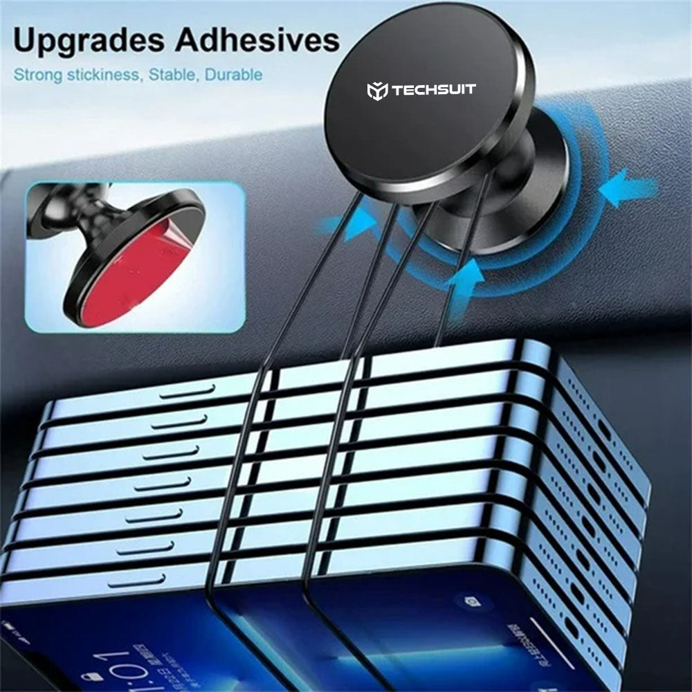 Techsuit - Car Holder TinyGrip (S10) - Universal Magnetic Mobile Mount, with Metal Plate, Strong Magnet - Black