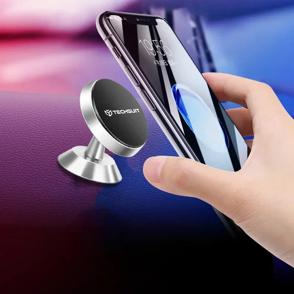 Techsuit - Car Holder TinyGrip (S10) - Universal Magnetic Mobile Mount, with Metal Plate, Strong Magnet - Black
