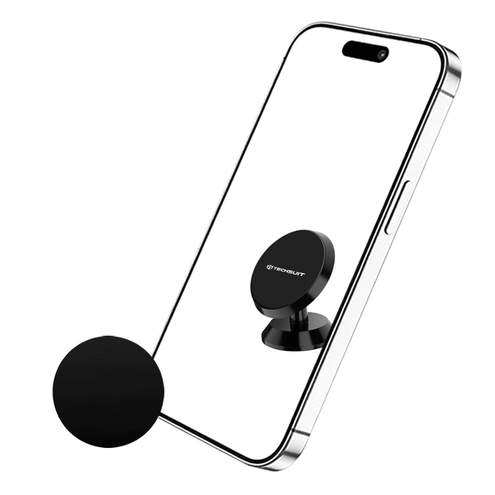 Techsuit - Car Holder TinyGrip (S10) - Universal Magnetic Mobile Mount, with Metal Plate, Strong Magnet - Black