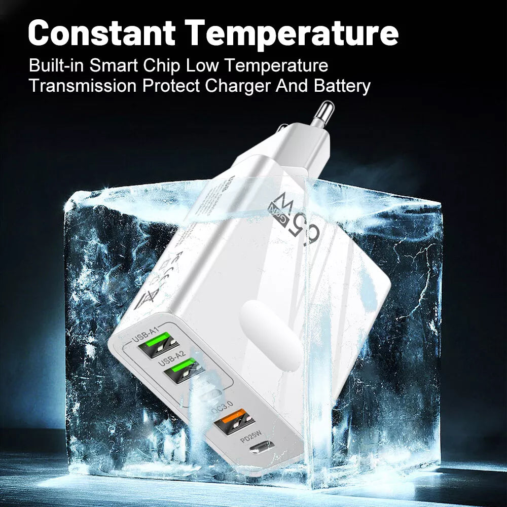 Techsuit - Premium Wall Charger PentaXPower (CHC1) - 3x USB, 2x Type-C PD 25W, 65W, GaN, Fast Charge - White