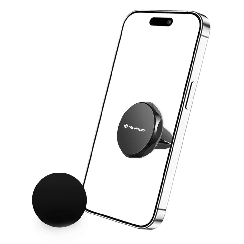 Techsuit - Car Holder TinyGrip (S9) - for Air Vent, with Metal Plate, Strong Magnet, Universal Compatibility - Black / S