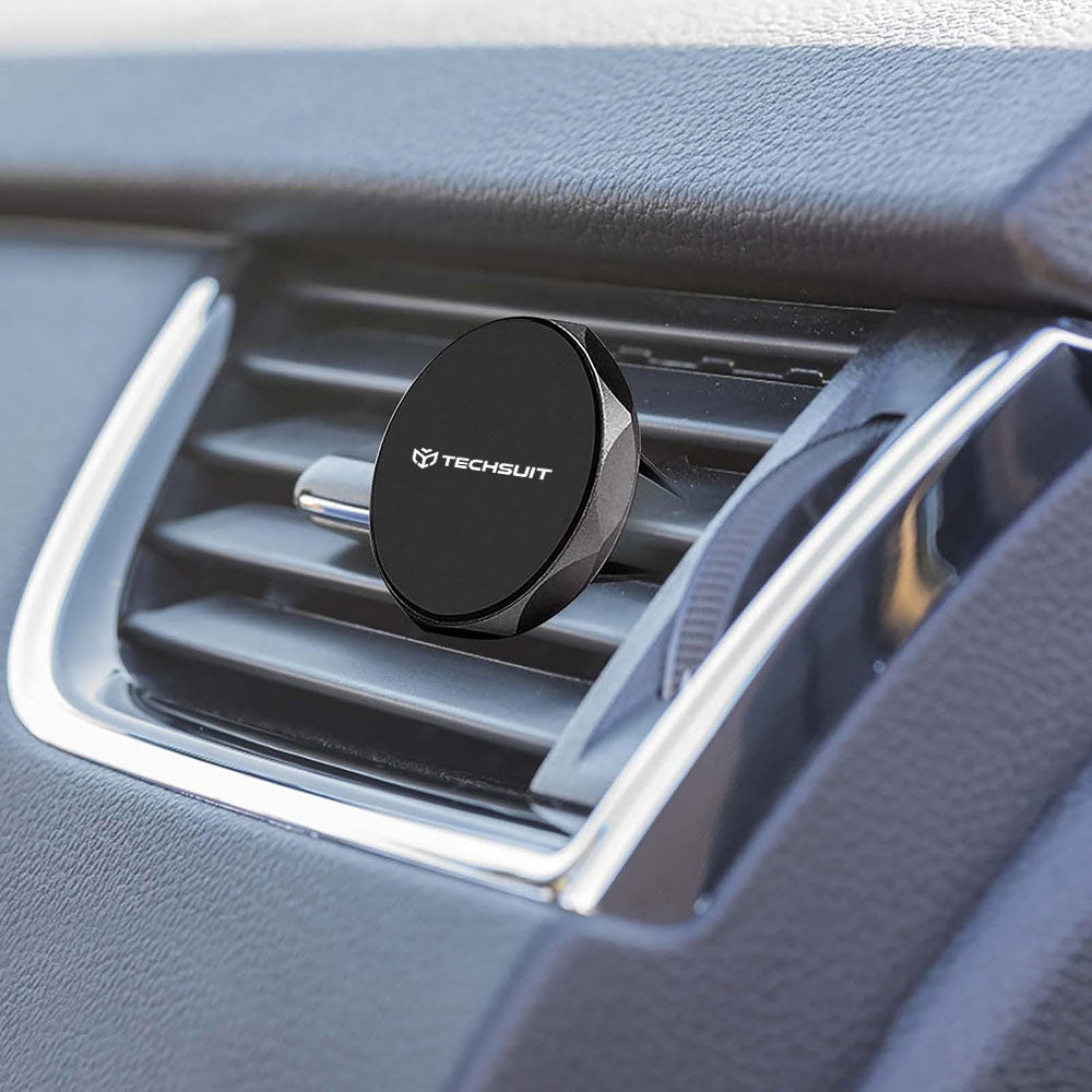 Techsuit - Car Holder TinyGrip (S9) - for Air Vent, with Metal Plate, Strong Magnet, Universal Compatibility - Black / S