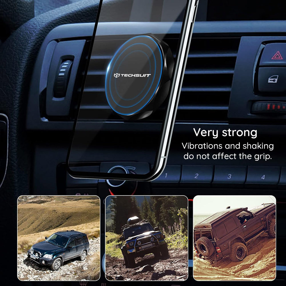 Techsuit - Car Holder TinyGrip (S9) - for Air Vent, with Metal Plate, Strong Magnet, Universal Compatibility - Black / S