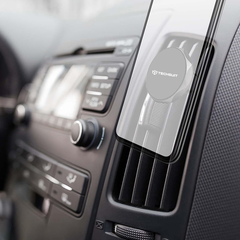 Techsuit - Car Holder TinyGrip (S9) - for Air Vent, with Metal Plate, Strong Magnet, Universal Compatibility - Black / S