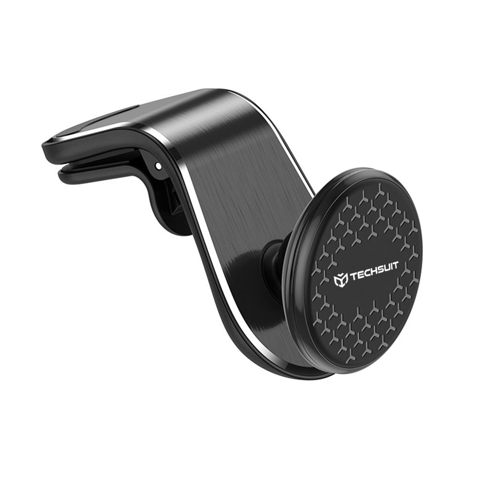 Techsuit - Car Holder AirGrip (S8) - Waterfall-Shaped, Magnetic N52 Secure Grip, for Air Vent, Clamp Grip - Black / Silv