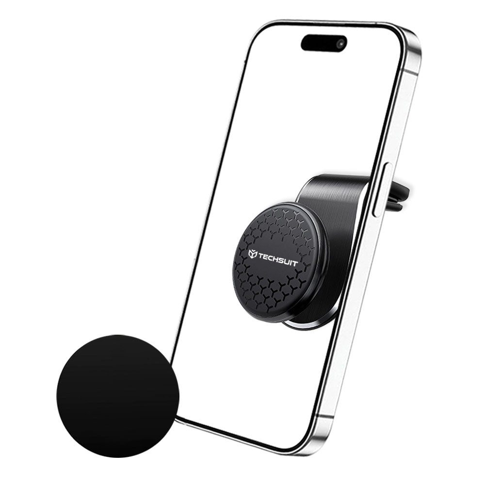 Techsuit - Car Holder AirGrip (S8) - Waterfall-Shaped, Magnetic N52 Secure Grip, for Air Vent, Clamp Grip - Black / Silv