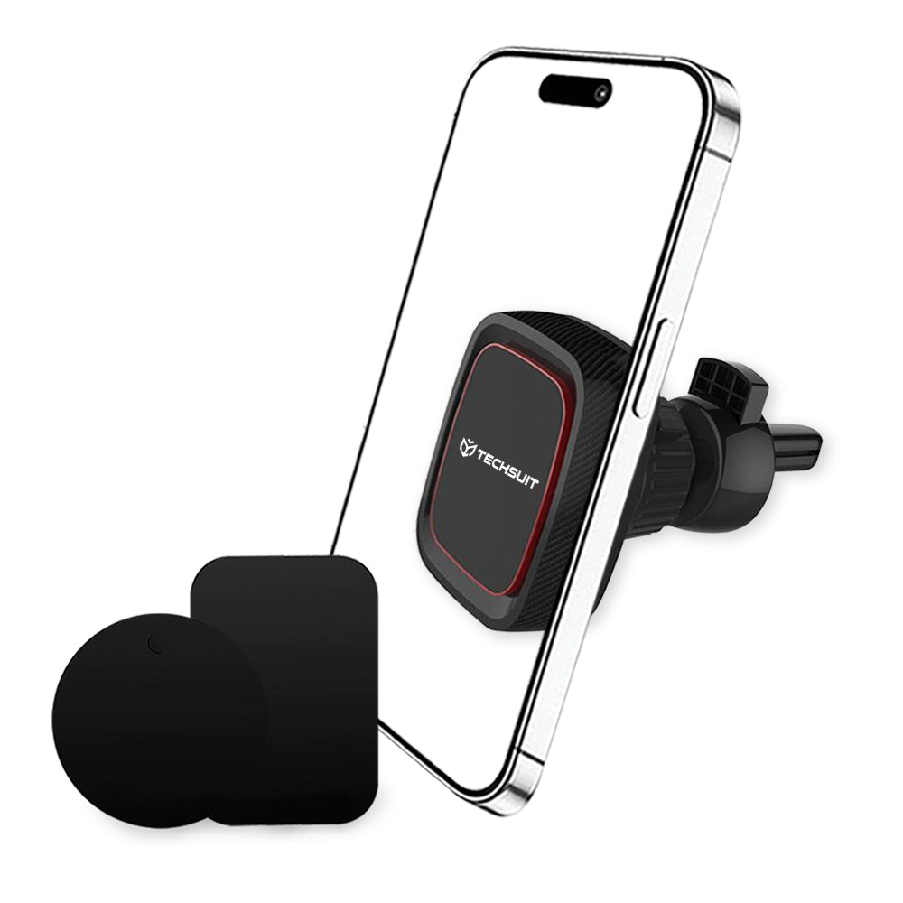 Techsuit - Car Holder MagGrip (S5) - Secure Magnetic Grip for Air Vent, Rotation Angle 360°, with Metal Plates - Black/R