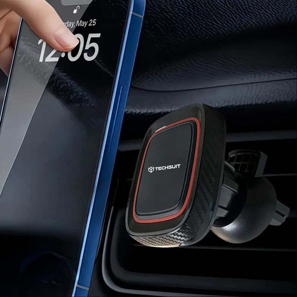 Techsuit - Car Holder MagGrip (S5) - Secure Magnetic Grip for Air Vent, Rotation Angle 360°, with Metal Plates - Black/R