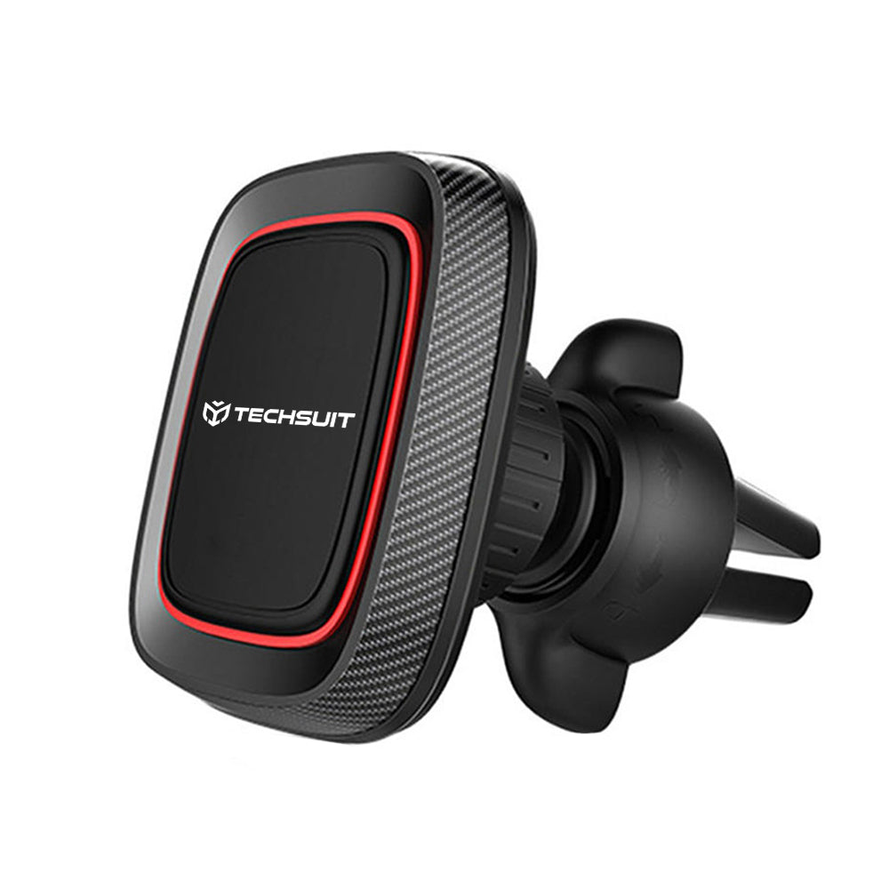 Techsuit - Car Holder MagGrip (S4) - Secure Magnetic Grip for Air Vent, 360° Rotation, with Metal Plates - Black/Red