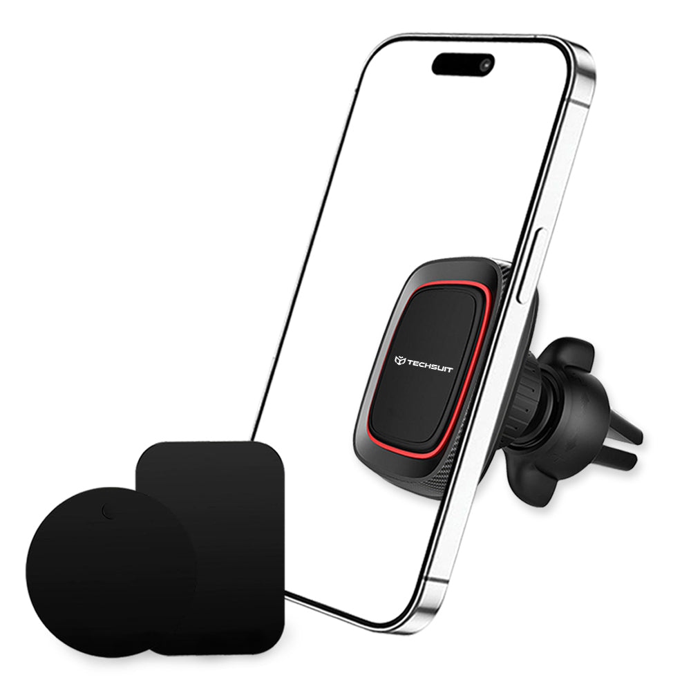 Techsuit - Car Holder MagGrip (S4) - Secure Magnetic Grip for Air Vent, 360° Rotation, with Metal Plates - Black/Red
