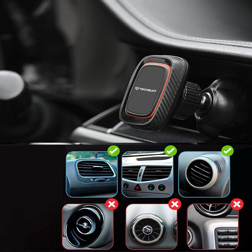 Techsuit - Car Holder MagGrip (S4) - Secure Magnetic Grip for Air Vent, 360° Rotation, with Metal Plates - Black/Red