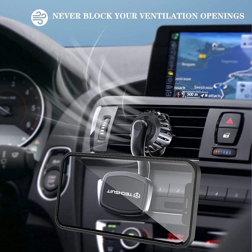 Techsuit - Car Holder AirFix (S3) - with Metal Plates, for Air Vent, Magnetic Car Mount N52, 360° Rotation, Universal - 
