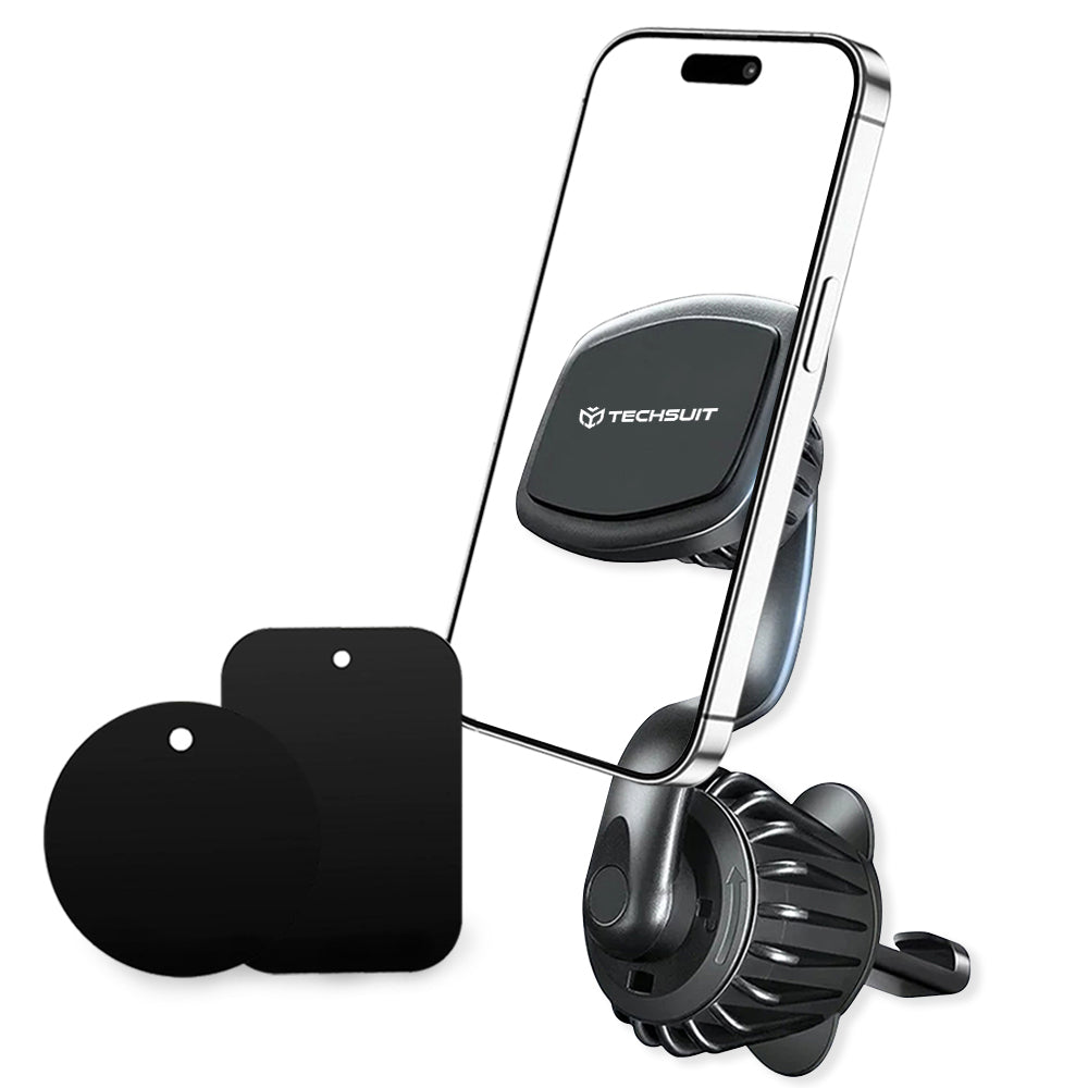 Techsuit - Car Holder AirFix (S3) - with Metal Plates, for Air Vent, Magnetic Car Mount N52, 360° Rotation, Universal - 
