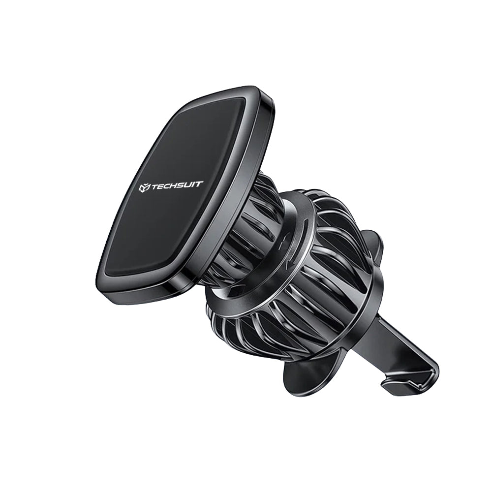 Techsuit - Car Holder AirFix (S2) - with Metal Plates, for Air Vent, Magnetic Car Mount N52, Rotation Angle 360° - Black