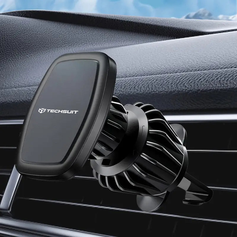 Techsuit - Car Holder AirFix (S2) - with Metal Plates, for Air Vent, Magnetic Car Mount N52, Rotation Angle 360° - Black