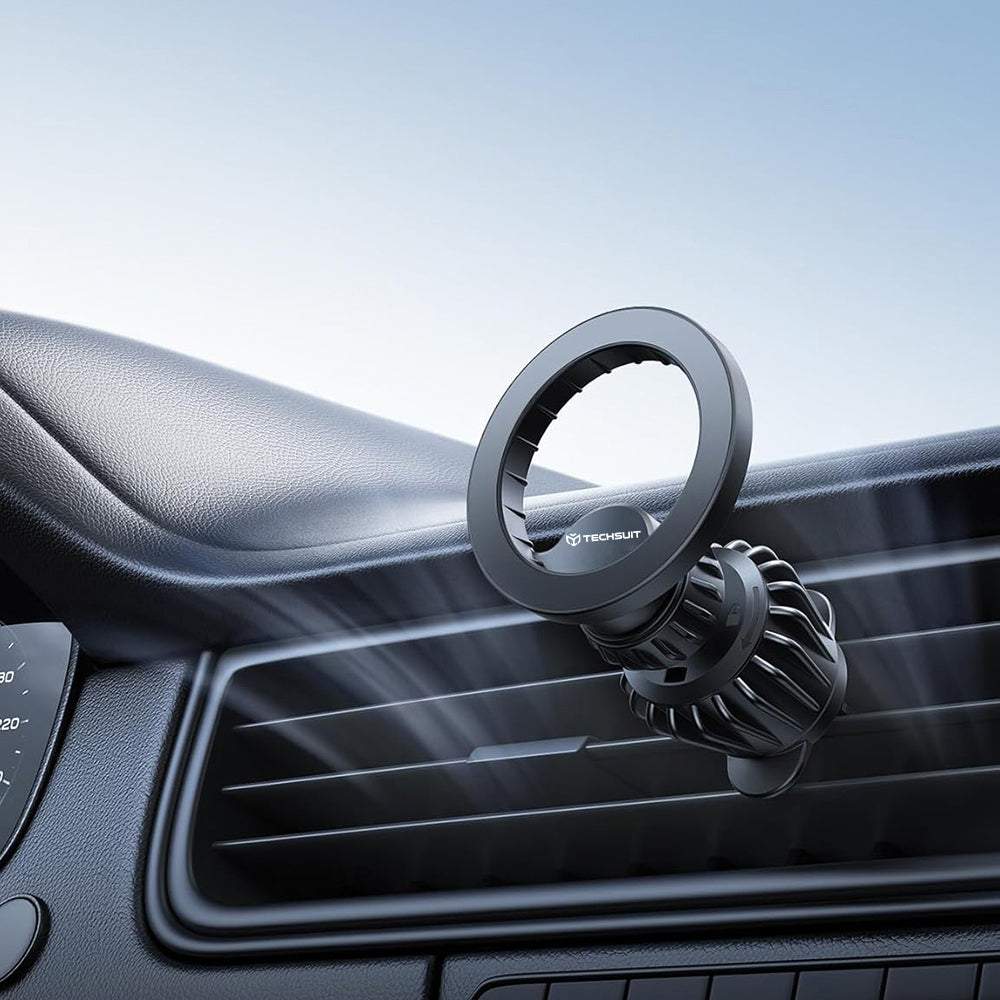 Techsuit - Car Holder AirFix (S1) - with Metal Ring, Air Vent Mount, MagSafe Compatible, N52, 360° Rotation - Black