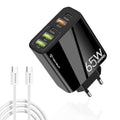 Techsuit - Premium Wall Charger PentaXPower (CHC2) - Type-C Cable Included, 3x USB QC 3.0, 2x Type-C PD 20W, 65W, 1m - B