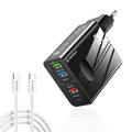Techsuit - Premium Wall Charger PentaXPower (CHC1) - Type-C Cable Included, 3x USB, 2x Type-C PD 25W, 65W, GaN, 1m - Bla
