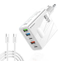 Techsuit - Premium Wall Charger PentaXPower (CHC1) - Type-C Cable Included, 3x USB, 2x Type-C PD 25W, 65W, GaN, 1m - Whi