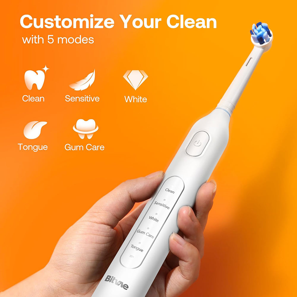 Bitvae - Electric Toothbrush (BVR1) - Soft, with 8 Heads, Smart Timer, Clean/Sensitive/White/Gum Care/Tongue Modes - Whi