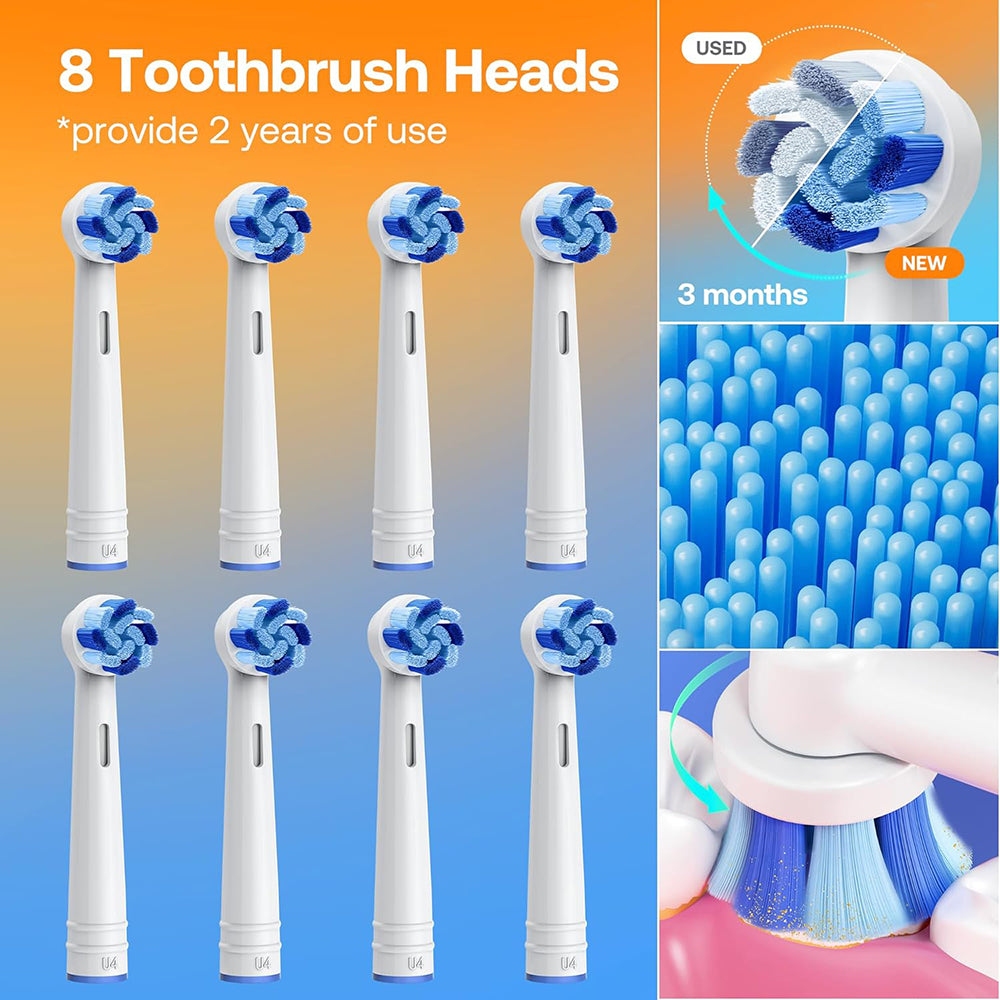 Bitvae - Electric Toothbrush (BVR1) - Soft, with 8 Heads, Smart Timer, Clean/Sensitive/White/Gum Care/Tongue Modes - Whi