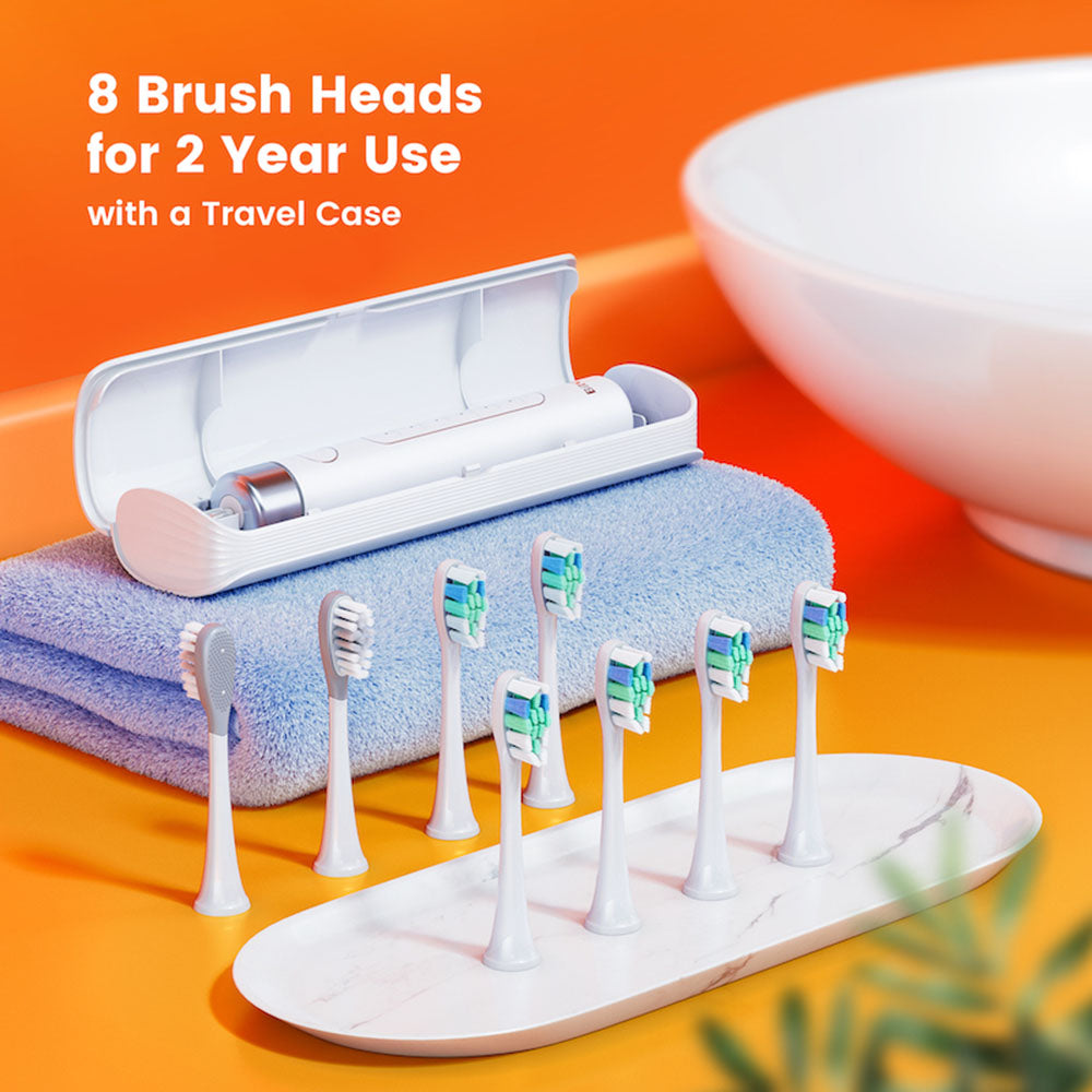 Bitvae - Electric Toothbrush (S2 Smart) - Ultrasonic, Soft, 8 Heads, Case, Red Light Pressure Sensor, 5Modes, 1400mAh - 