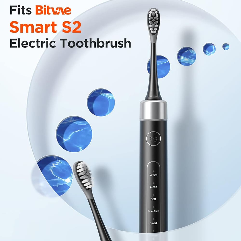 Bitvae - Toothbrush Heads (GCS22) - Gum Care, Ultra Soft Bristles, for Bitvae S2\S3, x4 - Black