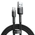 Baseus - Data Cable Cafule (CATKLF-BG1) - USB to Type-C, 3A, 480Mbps, 1m - Gray / Black