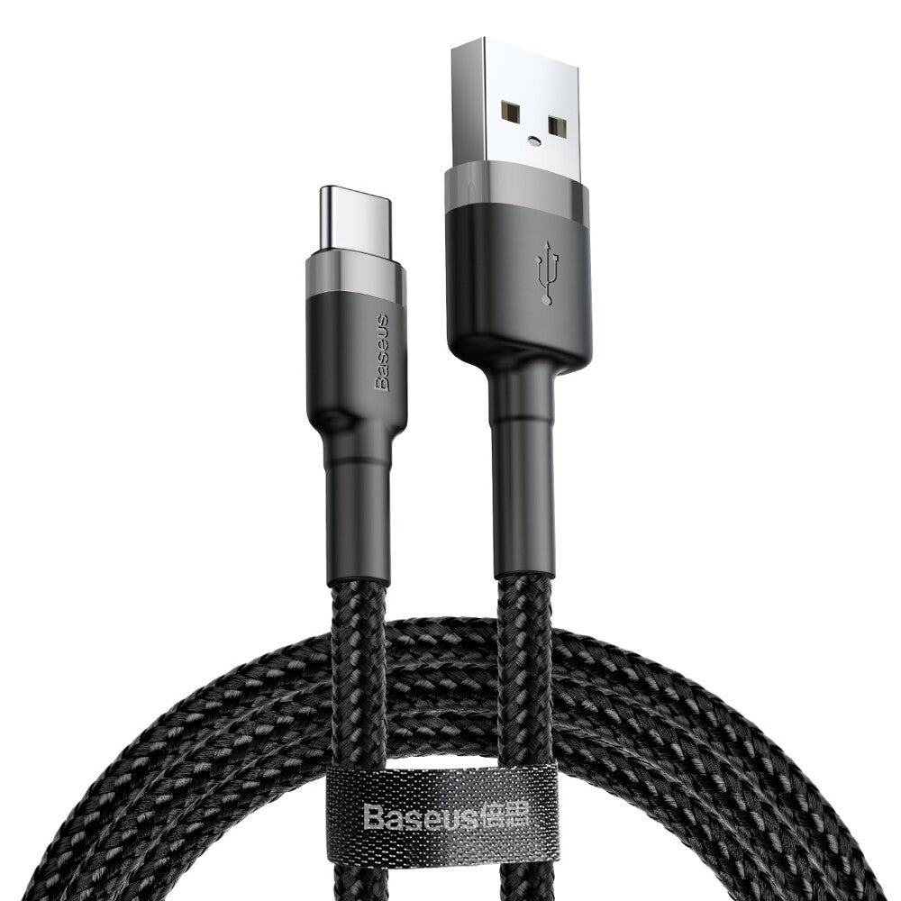 Baseus - Data Cable Cafule (CATKLF-BG1) - USB to Type-C, 3A, 480Mbps, 1m - Gray / Black