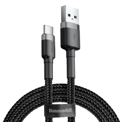 Baseus - Data Cable Cafule (CATKLF-BG1) - USB to Type-C, 3A, 480Mbps, 1m - Gray / Black