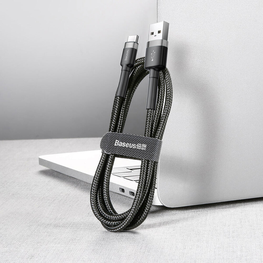 Baseus - Data Cable Cafule (CATKLF-BG1) - USB to Type-C, 3A, 480Mbps, 1m - Gray / Black