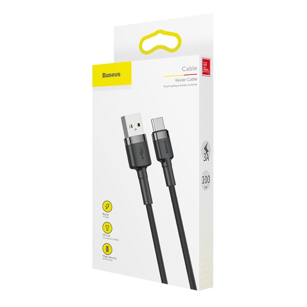 Baseus - Data Cable Cafule (CATKLF-BG1) - USB to Type-C, 3A, 480Mbps, 1m - Gray / Black