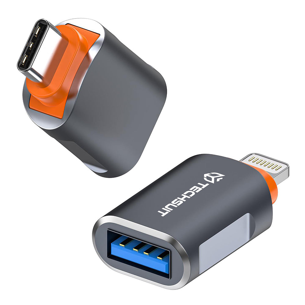 Techsuit - Premium OTG Adapter SlateVolt (A9) - USB to Type-C, 5Gbps, 6A, 120W, Plug and Play, Fast Data Transfer - Gray