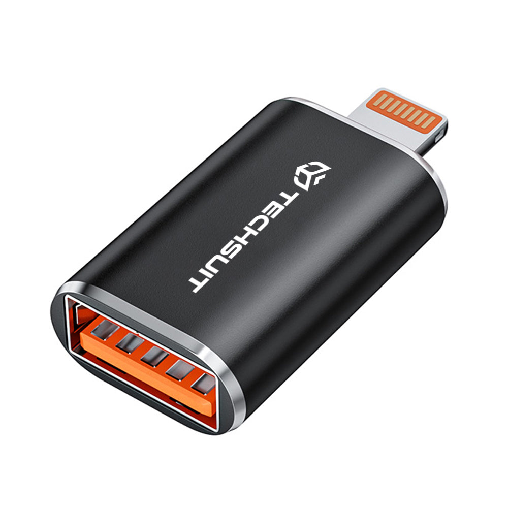 Techsuit - Premium OTG Adapter HyperPort (A6) - USB3.0 to Lightning, PD30W, 5Gbps, GaN, Converter for iPhone - Black / O