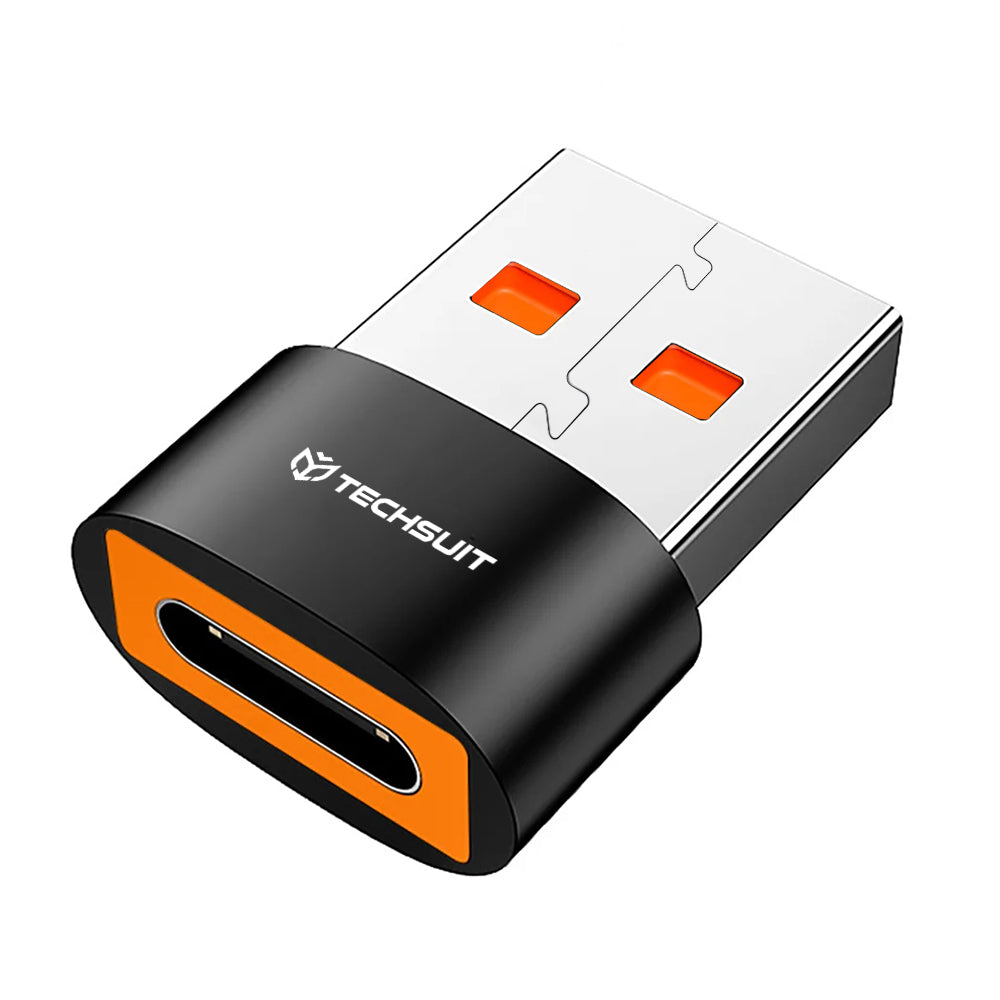 Techsuit - Premium OTG Adapter HyperPort (A4) - Type-C to USB, 5Gbps, 6A, 120W, Converter for Phone - Black / Orange