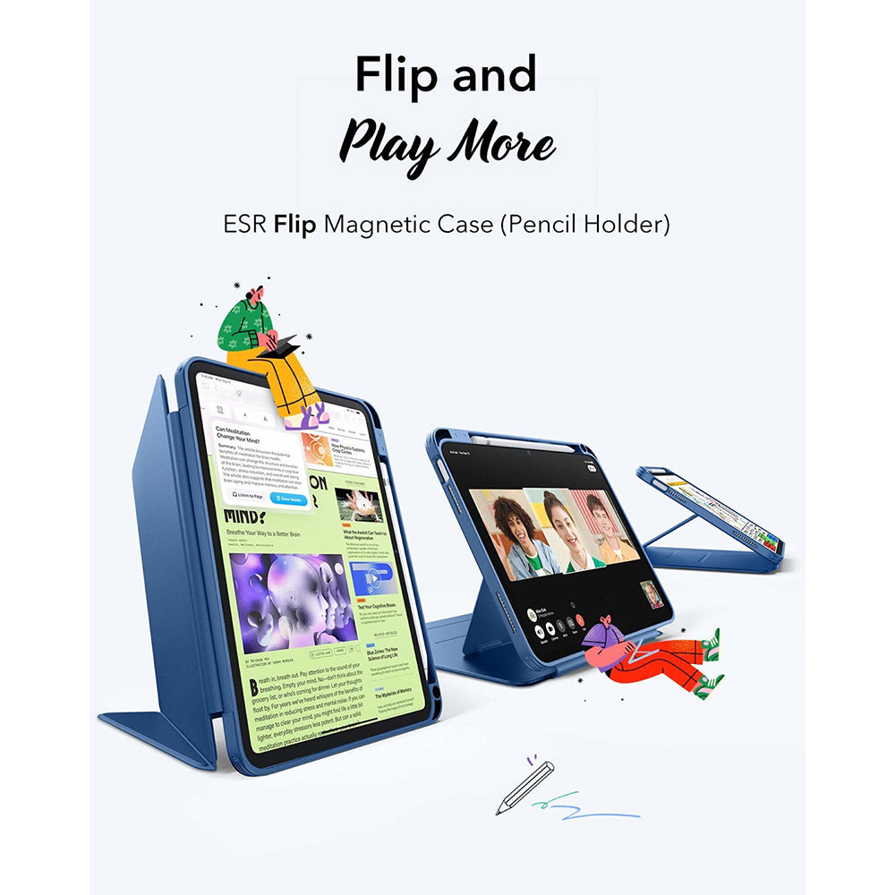 ESR - Flip Hybrid (with Pencil Holder) - iPad 10 (2022) 10.9 / 11 (2025) / 12 (2026) - Blue
