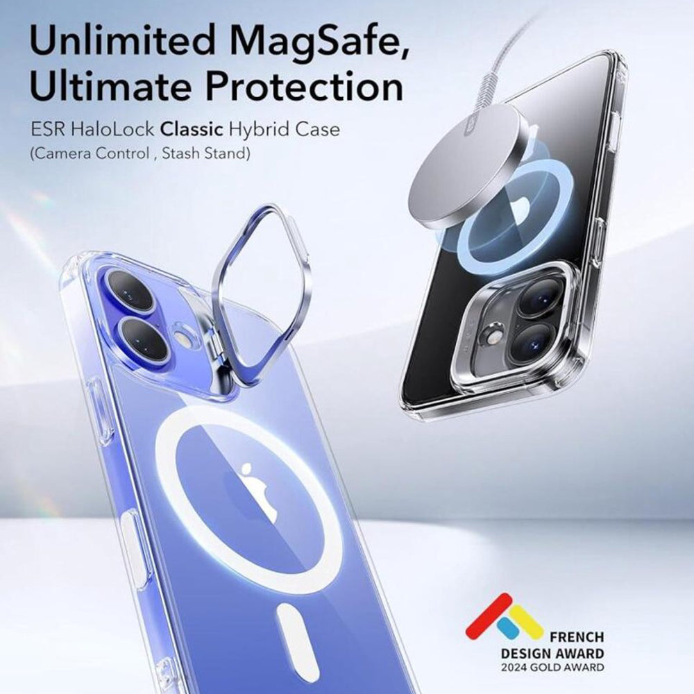ESR - Classic Hybrid HaloLock Kickstand - iPhone 16 Plus - Clear
