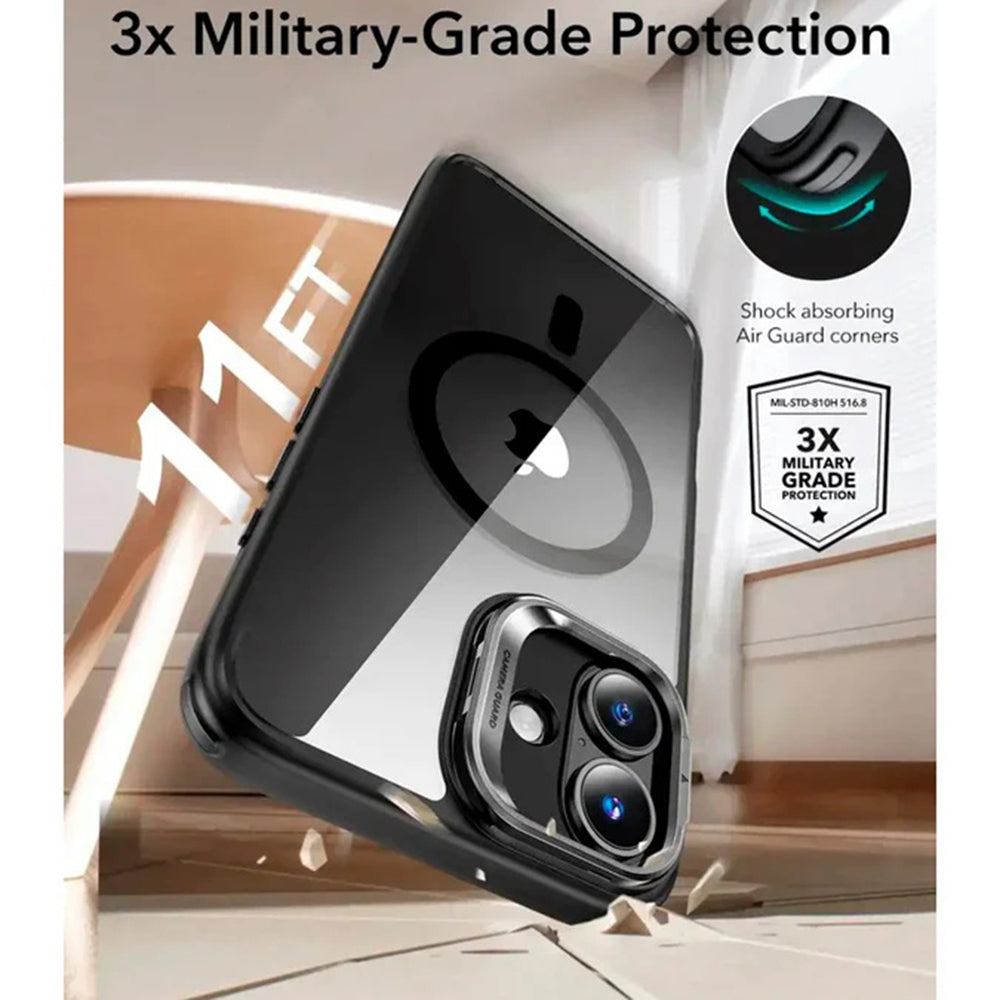 ESR - Classic Hybrid HaloLock Kickstand - iPhone 16 - Clear Black