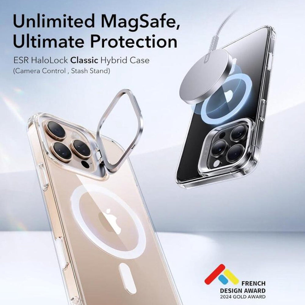 ESR - Classic Hybrid HaloLock Kickstand - iPhone 16 Pro - Clear