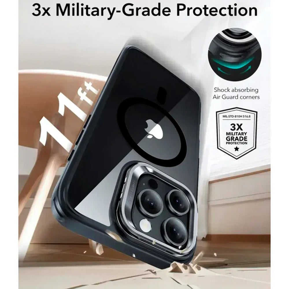 ESR - Classic Hybrid HaloLock Kickstand - iPhone 16 Pro Max - Clear Black