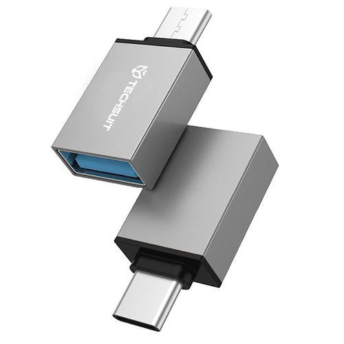 Techsuit - (2 pack) OTG Adapters DuoVoltX (A13) - USB to Type-C, 3A, Plug&Play, Fast Transfer, 5Gbps - Grey