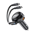 Acefast - Car Charger (B13) - with Retractable Cable, USB, 2x Type-C, 53W, 70 + 15cm - Black