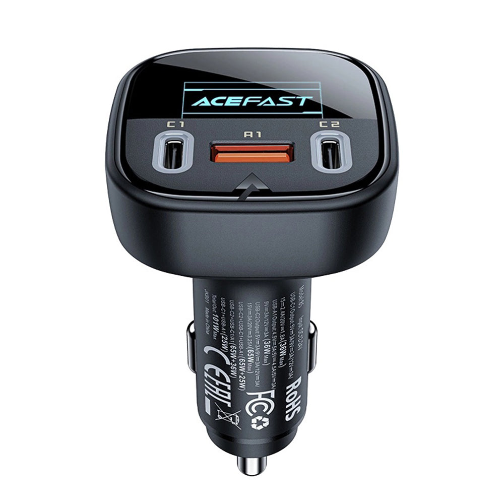 Acefast - Car Charger (B5) - Fast Charging, OLED Digital Display, 2x Type-C, USB, 101W, Zinc Alloy - Black