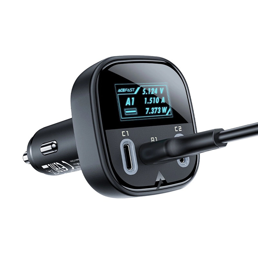 Acefast - Car Charger (B5) - Fast Charging, OLED Digital Display, 2x Type-C, USB, 101W, Zinc Alloy - Black