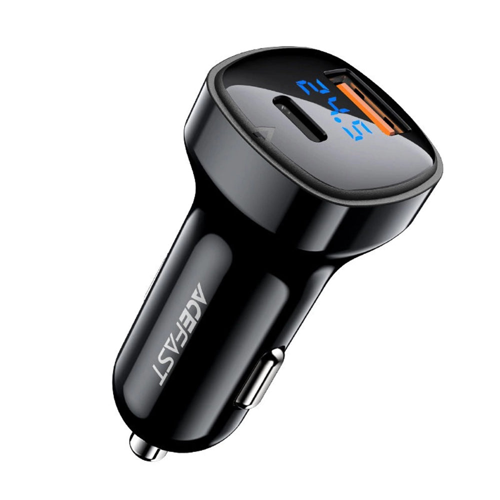 Acefast - Car Charger (B4) - with Digital Display, Fast Charging, USB, Type-C, 66W - Black