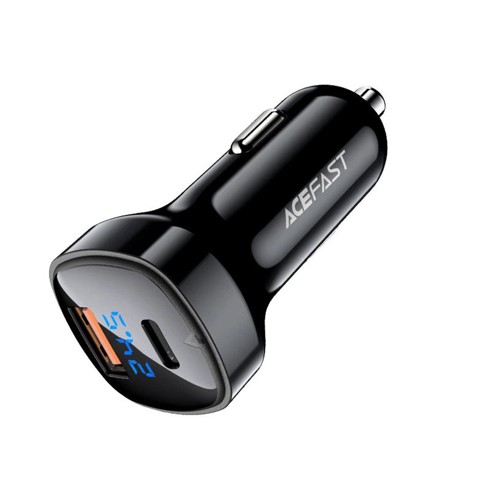Acefast - Car Charger (B4) - with Digital Display, Fast Charging, USB, Type-C, 66W - Black