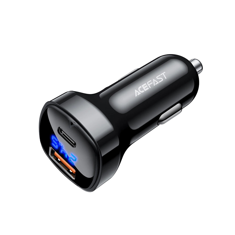 Acefast - Car Charger (B4) - with Digital Display, Fast Charging, USB, Type-C, 66W - Black